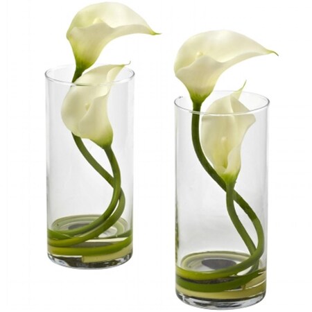 Dare2Decor Double Calla Lily With Cylinder; Cream, 2PK DA420811